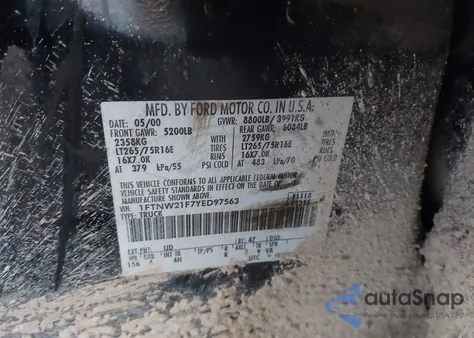 2000 Ford F-250 Lariat/Xl/Xlt из США, поврежденный, VIN 1FTNW21F7YED97563